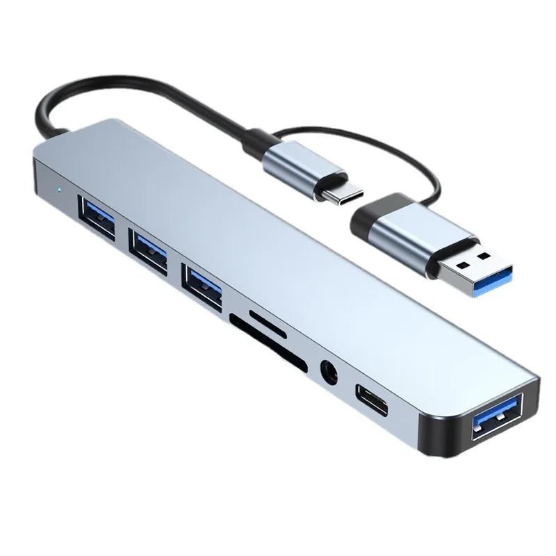 8 in 2 USB +Type C HUB Docking Station with 3.5mm Audio Jack Adapter for Micro SD Card Reader Laptop Tablet Phone Disk Converter - Messica